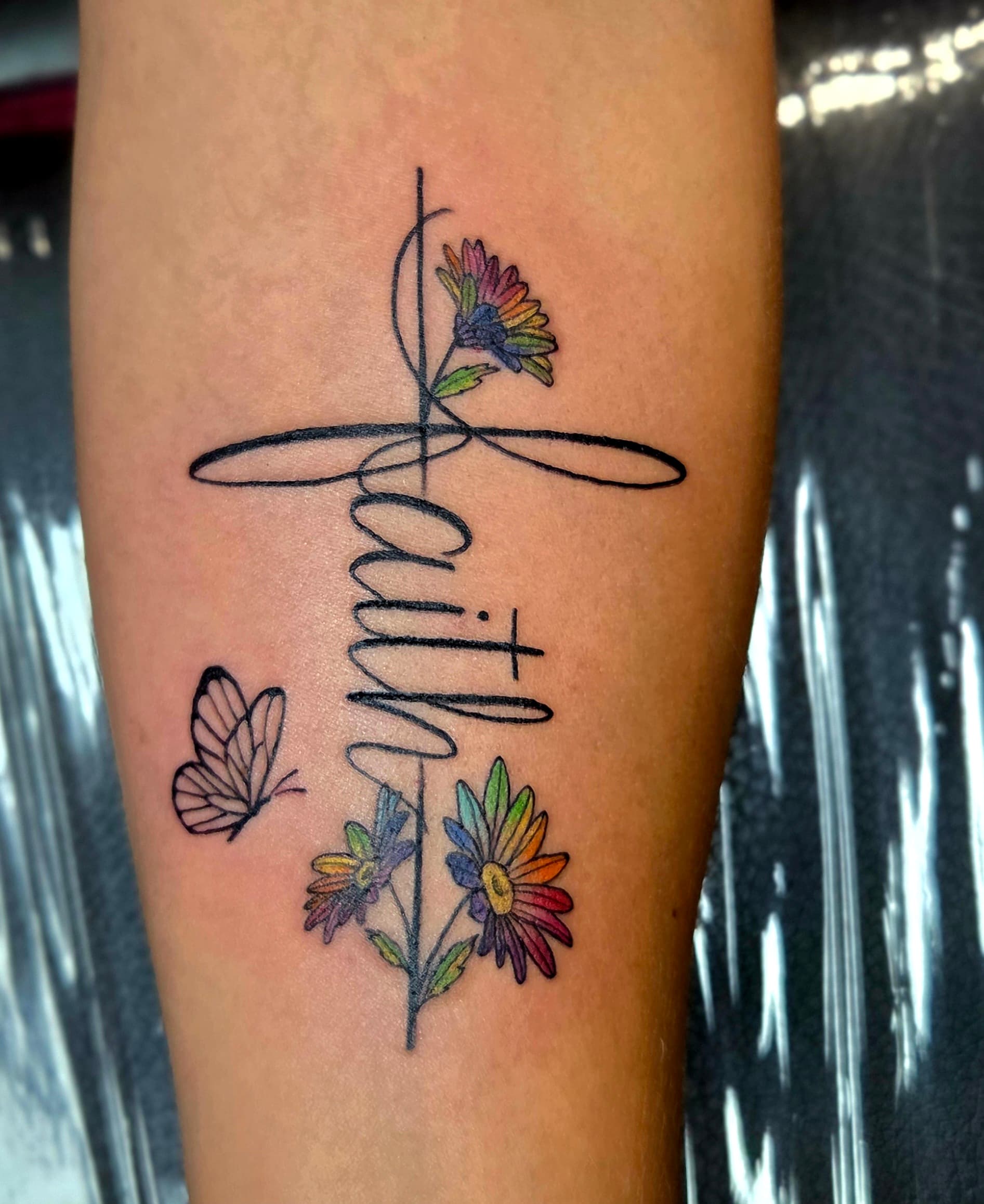 Fine Line & Floral tattoo by D Christi