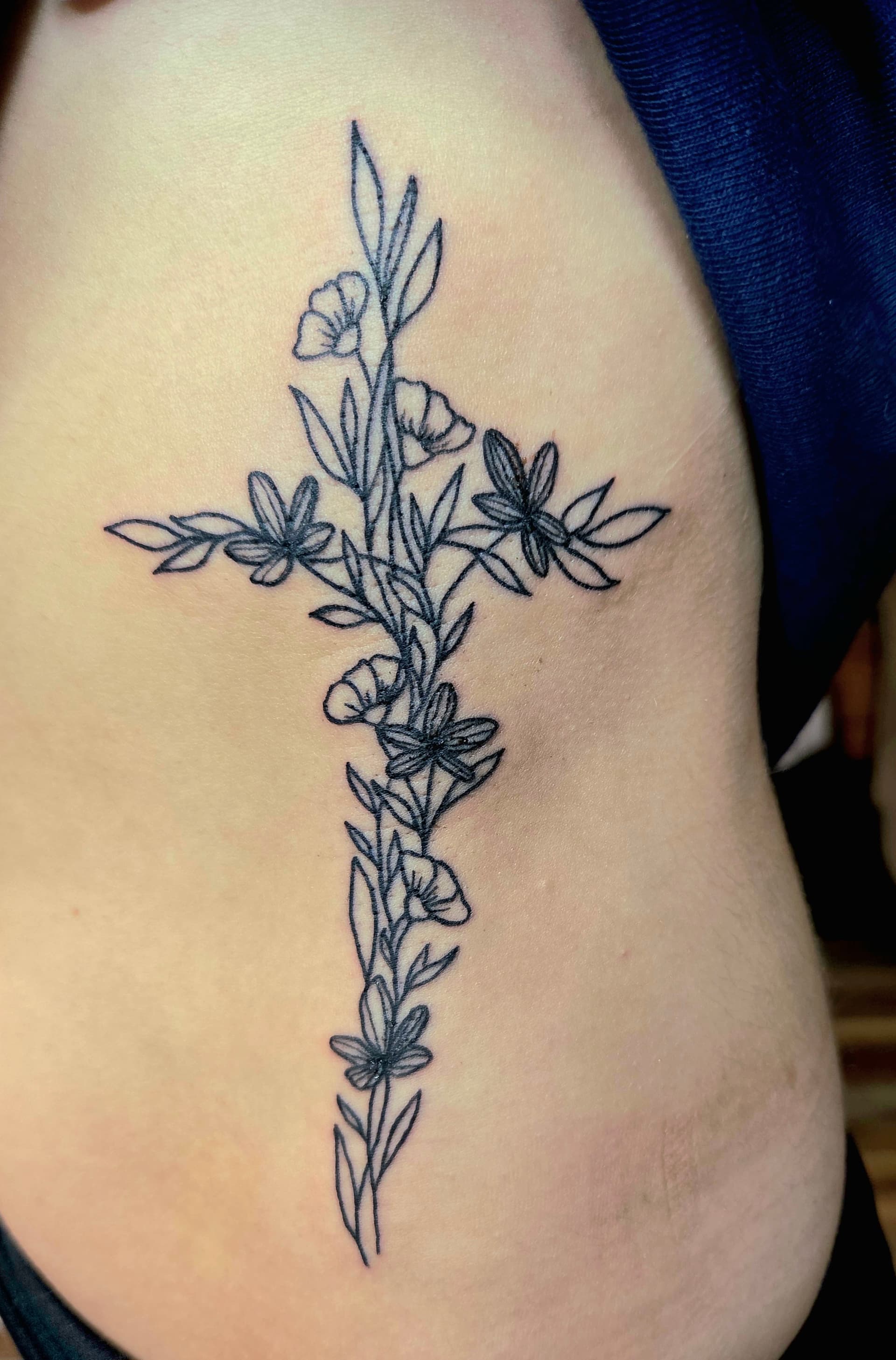 Fine Line & Floral tattoo by D Christi