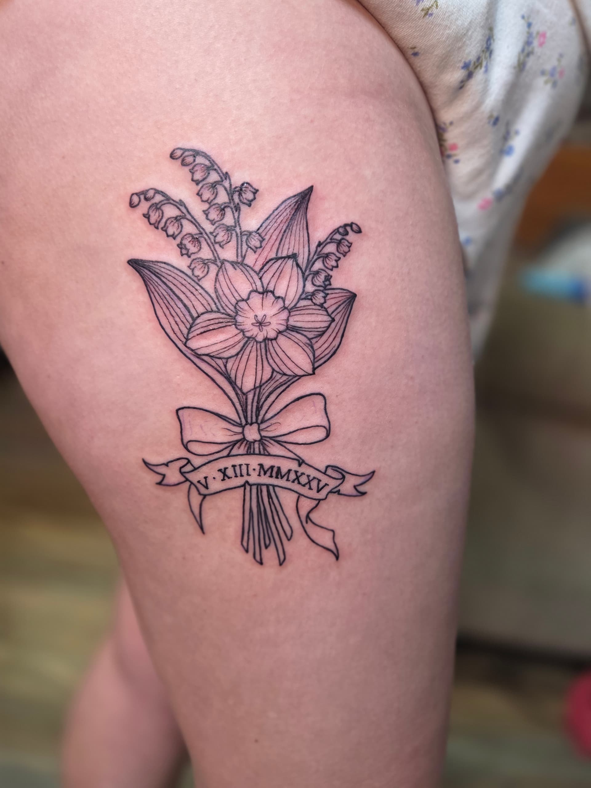Fine Line & Floral tattoo by D Christi