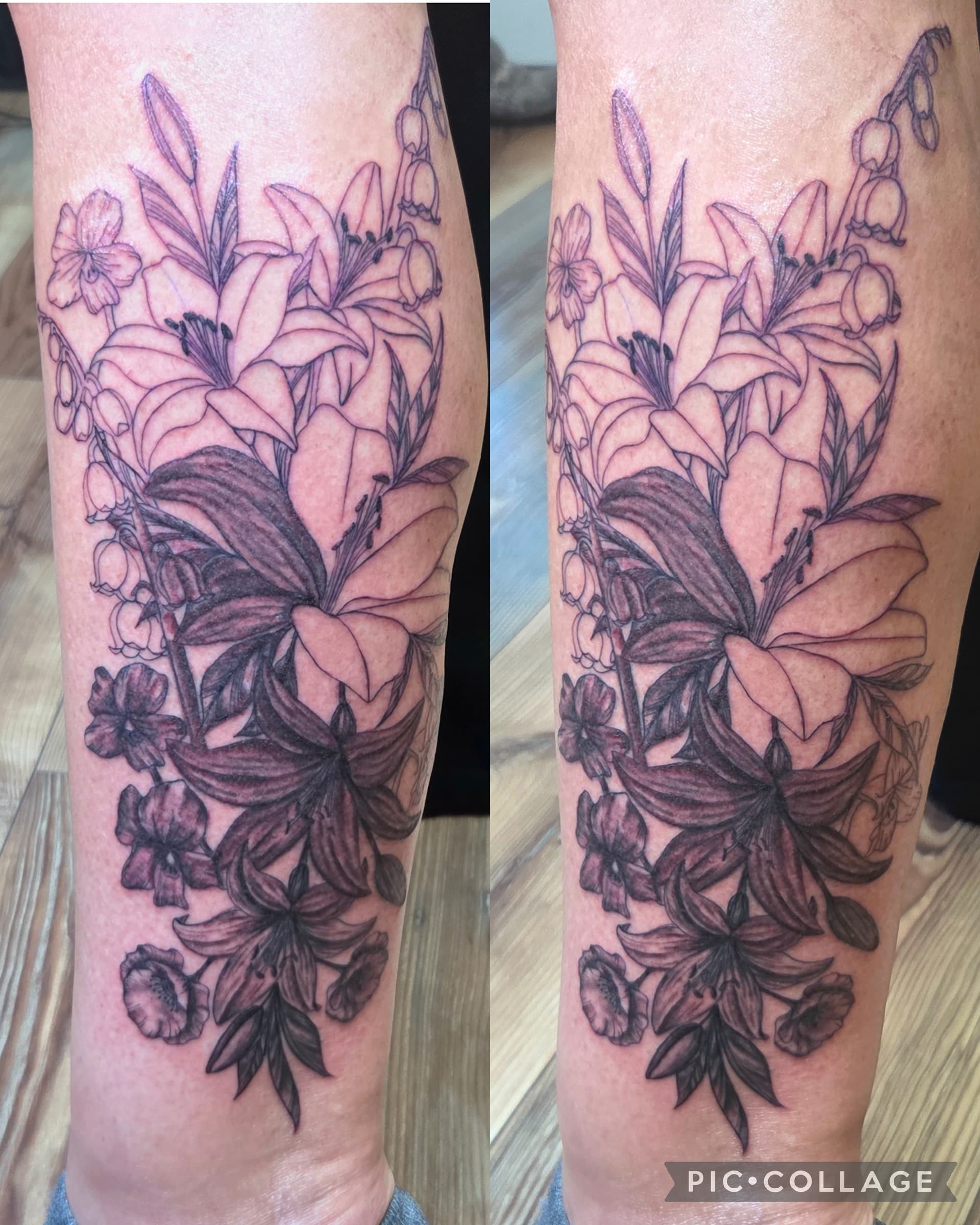 Fine Line & Floral tattoo by D Christi