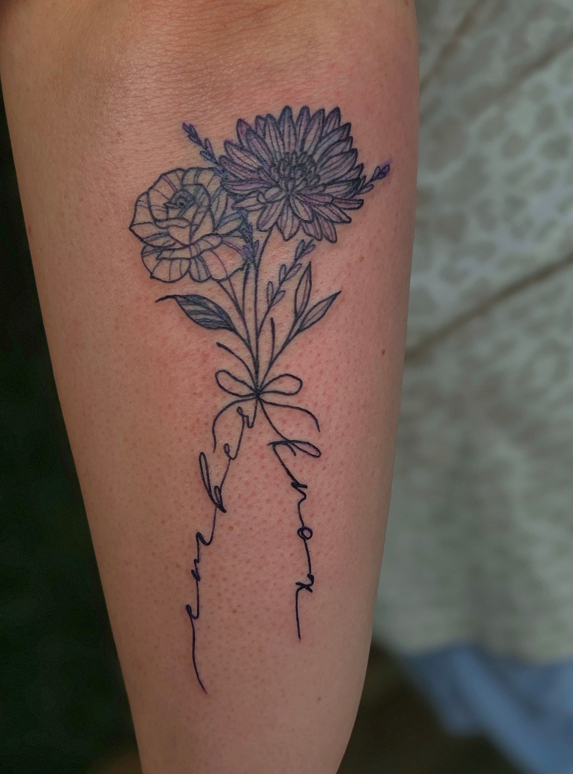 Fine Line & Floral tattoo by D Christi