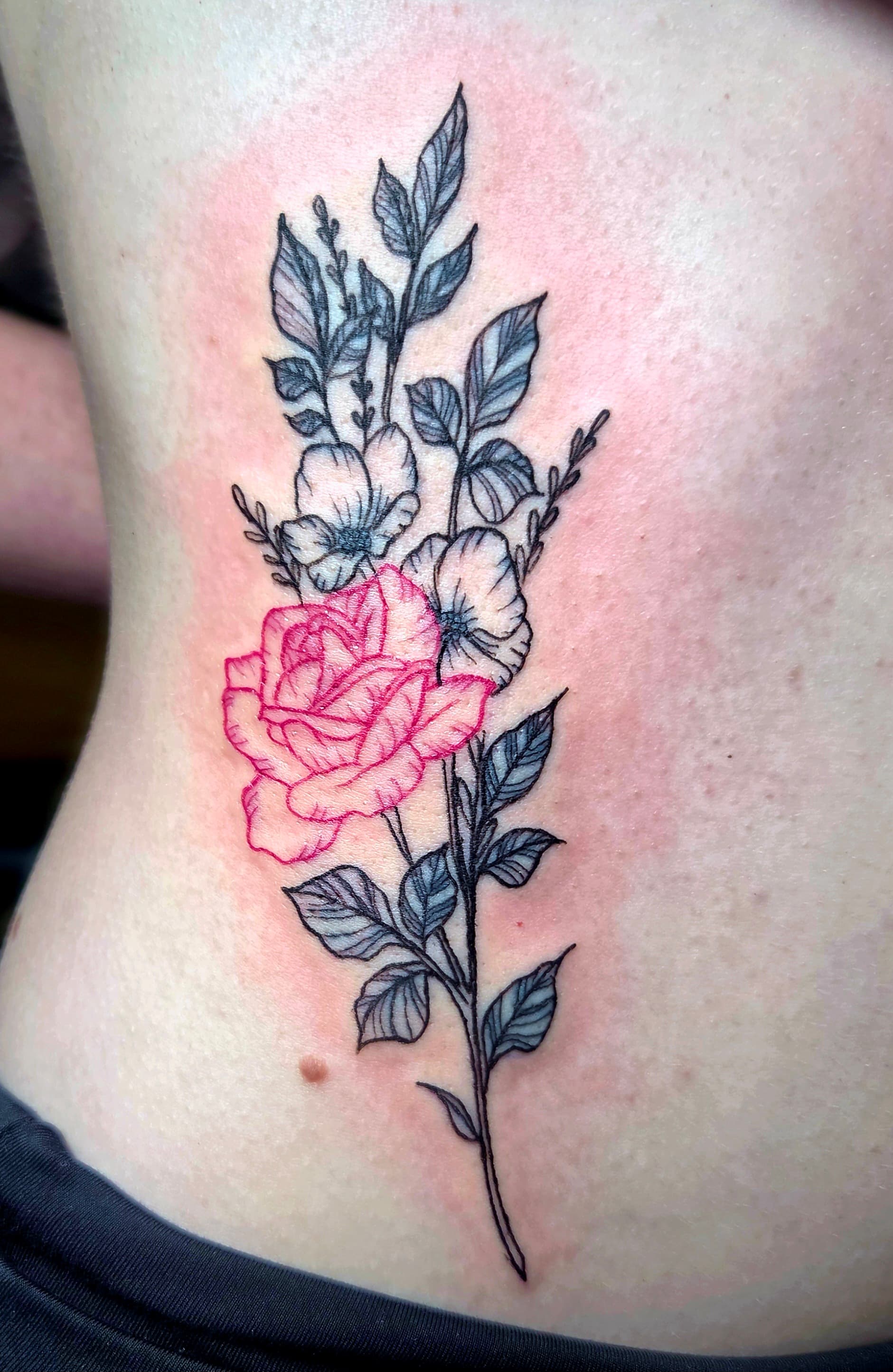 Fine Line & Floral tattoo by D Christi