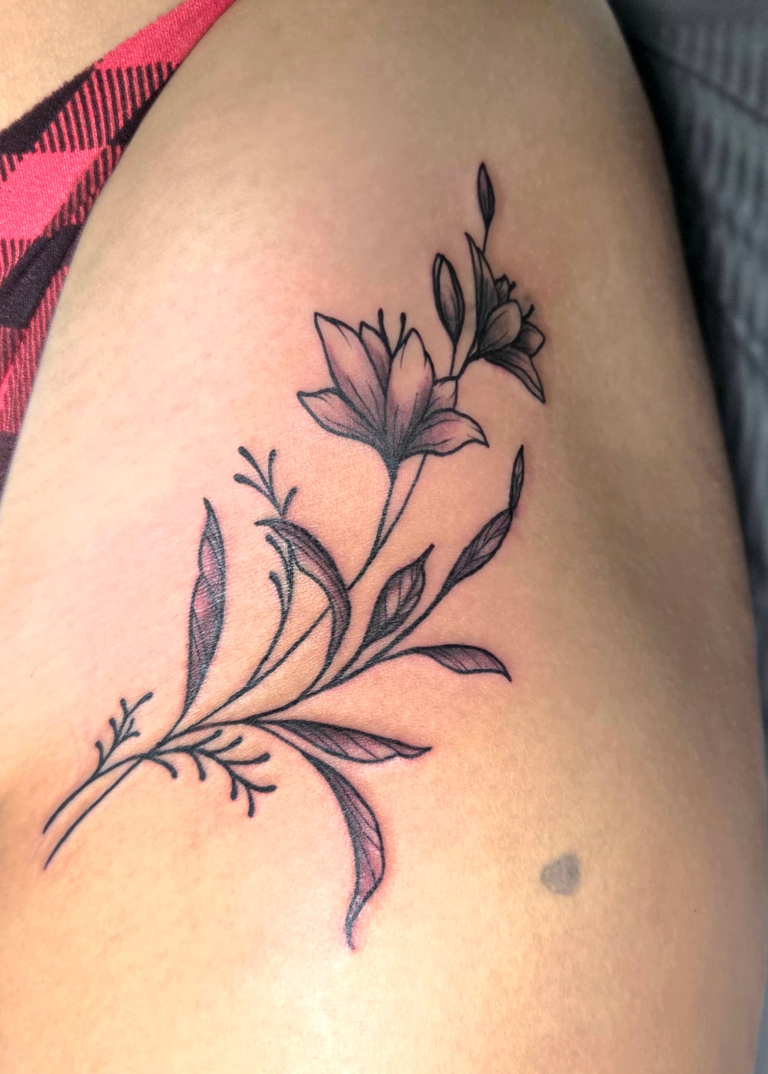 Fine Line & Floral tattoo by D Christi